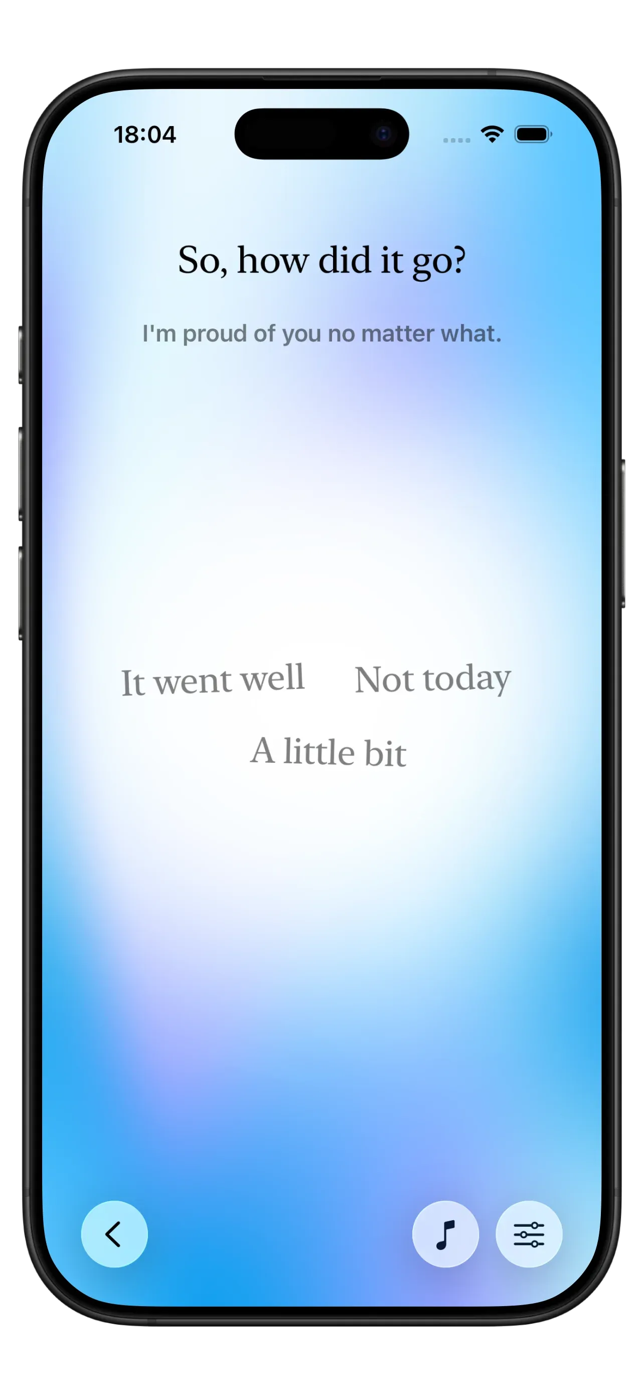 Screenshot of Yizo app displaying a judgment-free interface with no streaks or guilt-inducing notifications