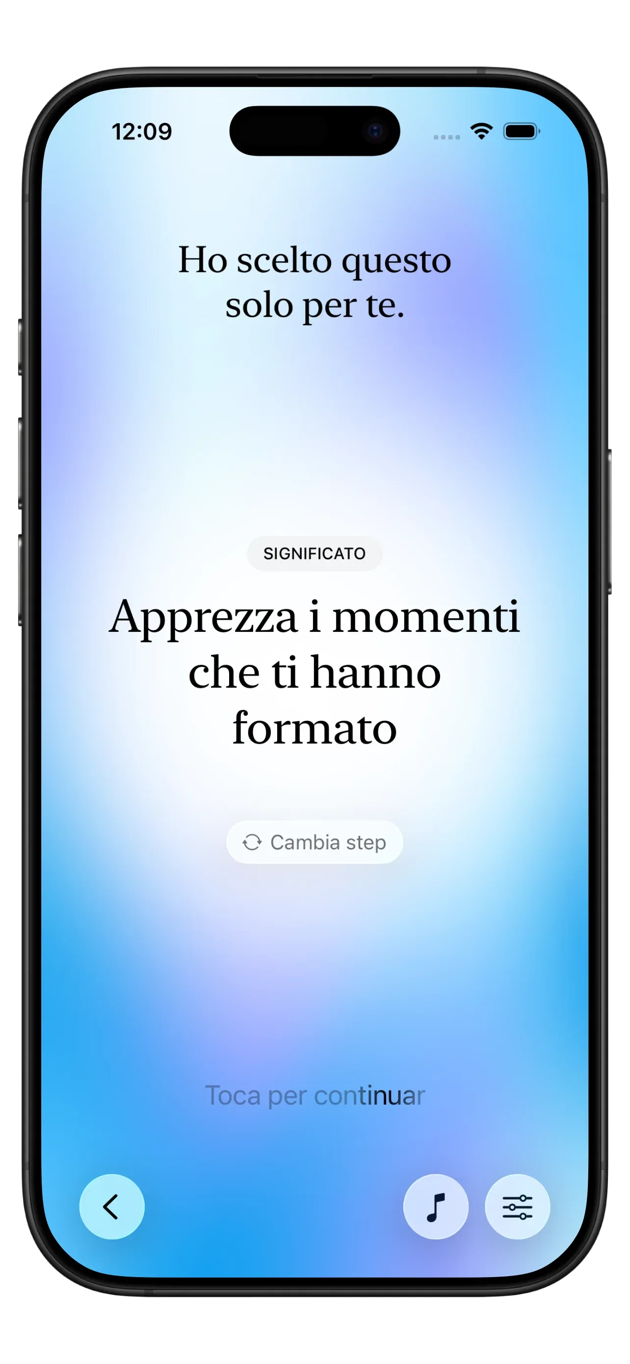 Screenshot dell'app Yizo che mostra un suggerimento quotidiano con opzioni per fare, cambiare o saltare